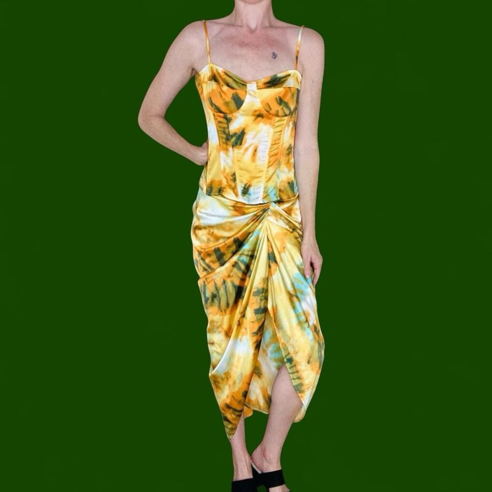 Pretty Little Thing Orange Yellow Abstract Tie Dye Tank Top Skirt Set